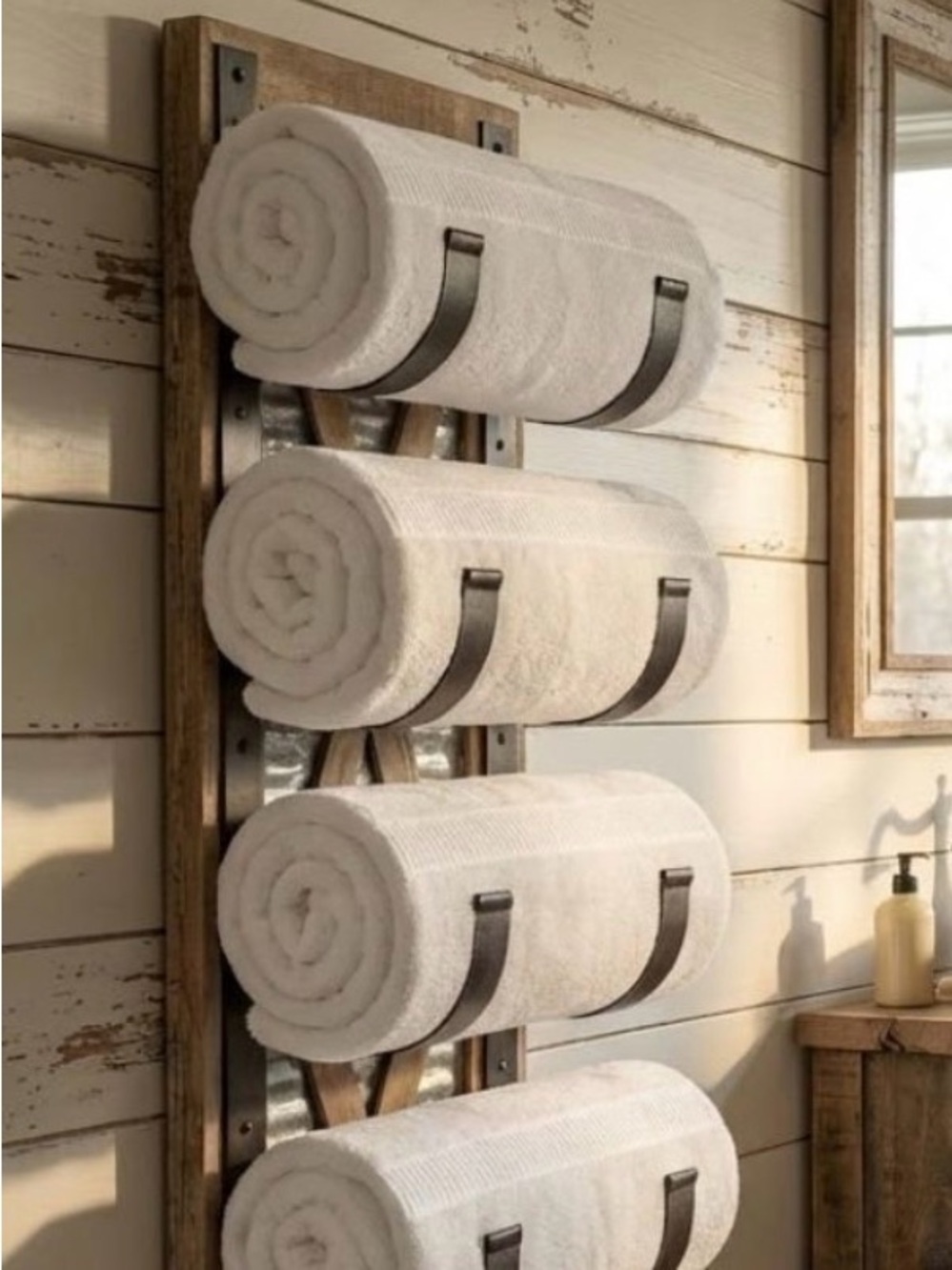 Autumn Alley Farmhouse Wall Mounted Towel Rack Wine Rack Rustic Wood Metal